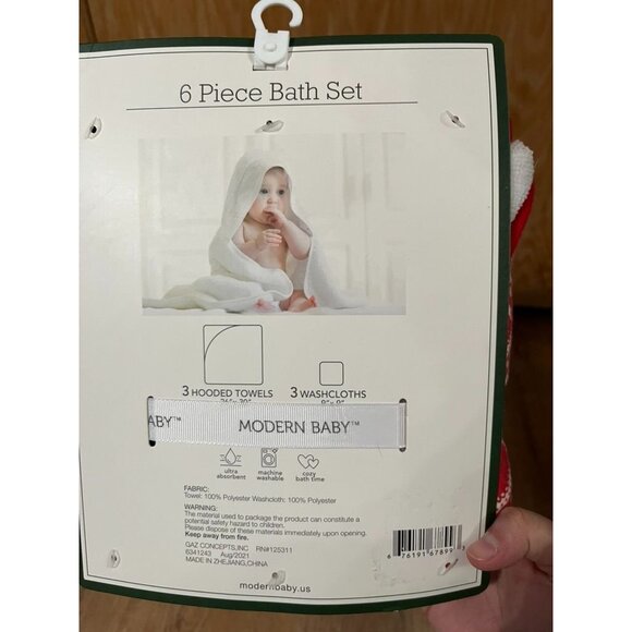 NWT Modern Baby 6 Piece Bath Set With 3 Hooded Towels & 3 Washcloths - Picture 4 of 4
